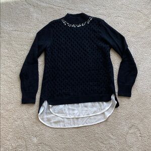 Embellished Black Sweater with White Hem